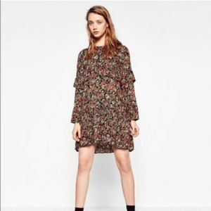 Zara Floral Ruffle Long Sleeve Mini Dress Size Small